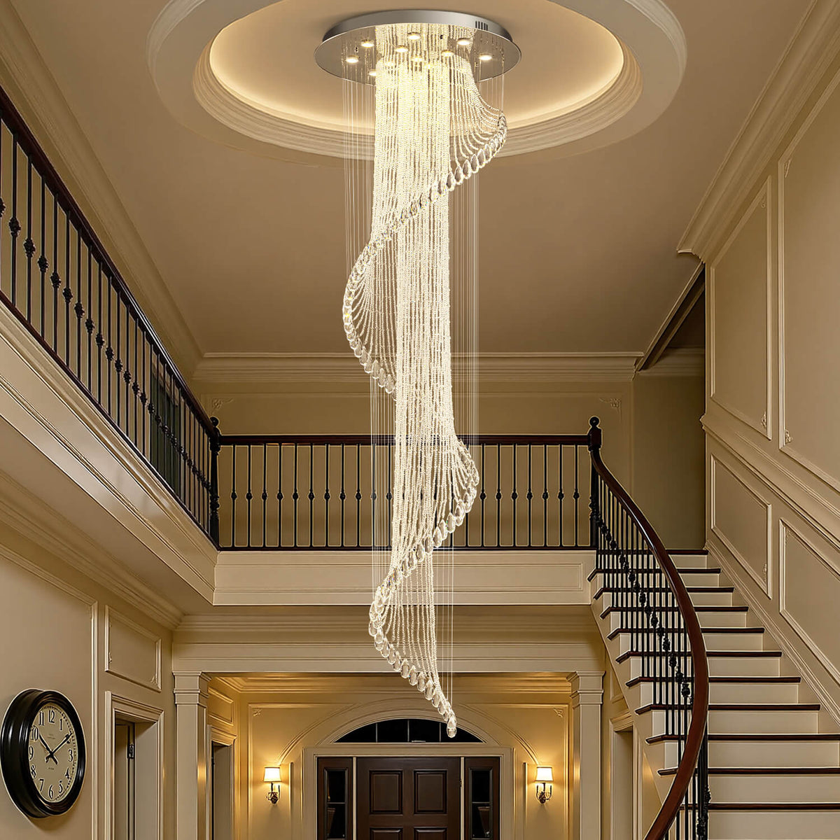 Lustre Spirale Cristal Design pour Escalier et Entrée