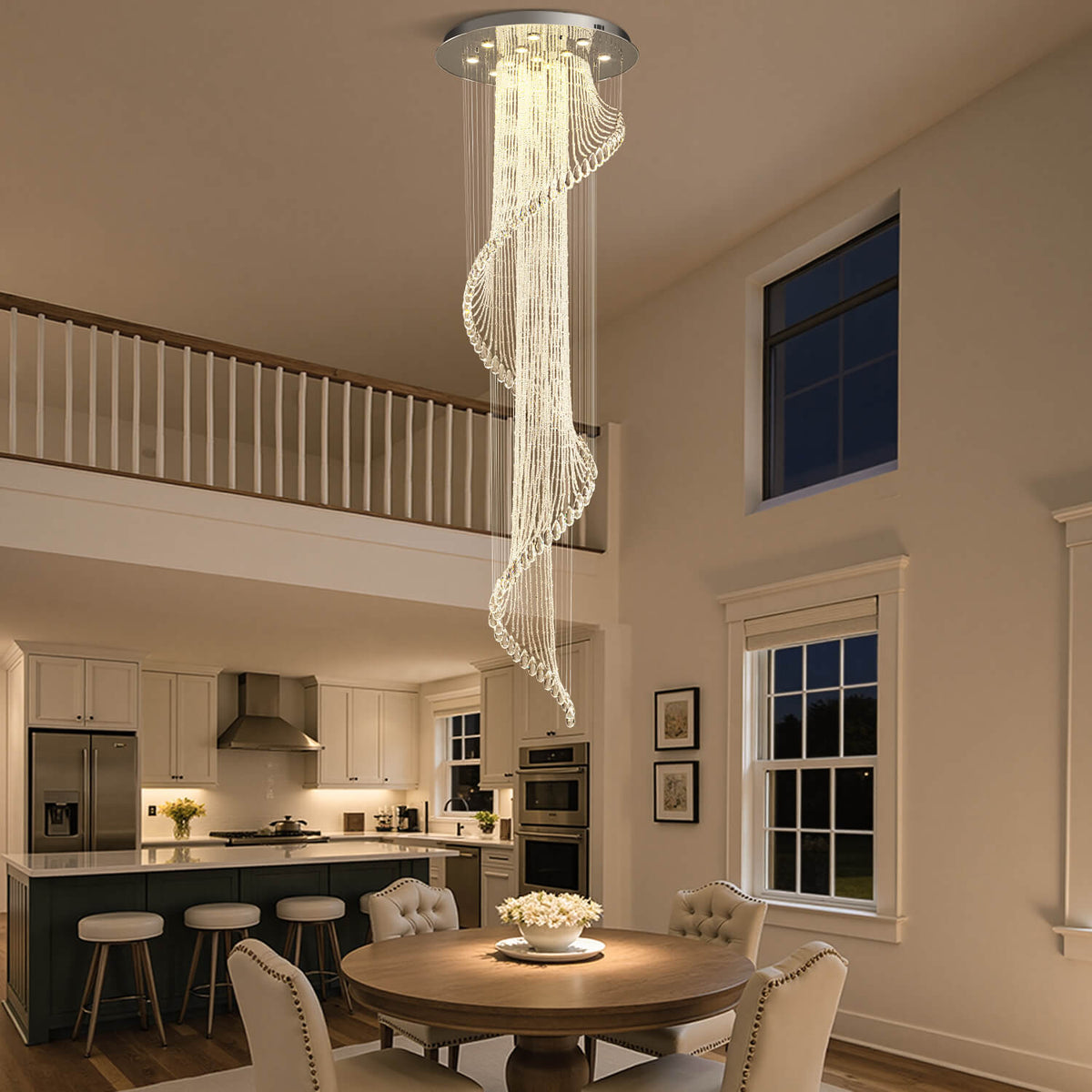 Lustre Spirale Cristal Design pour Escalier et Entrée