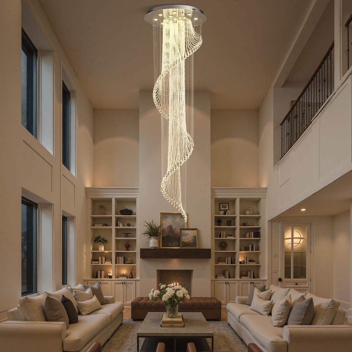 Lustre Spirale Cristal Design pour Escalier et Entrée