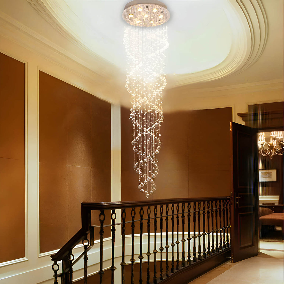 Lustre Double Spirale Cristal Escalier