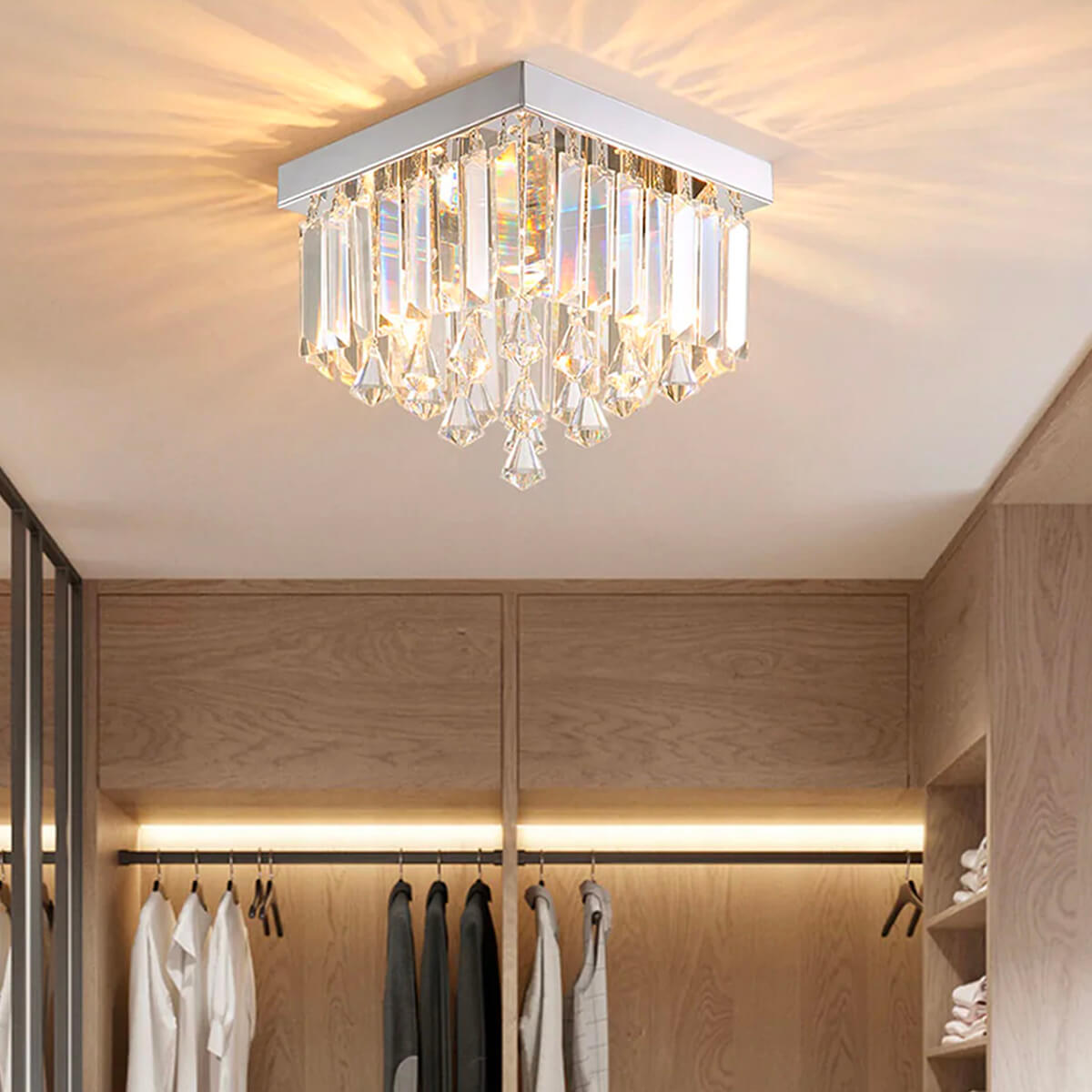 Lustre Carré Cristal Argenté 2 Lumières