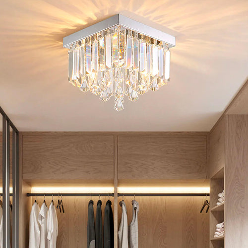 Lustre Carré Cristal Argenté 2 Lumières