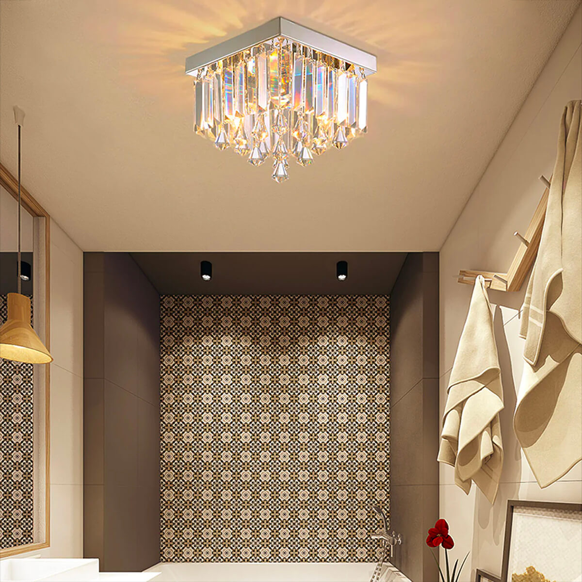 Lustre Carré Cristal Argenté 2 Lumières vue d'ensemble