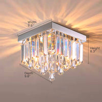 Lustre Carré Cristal Argenté 2 Lumières allumé ambiance