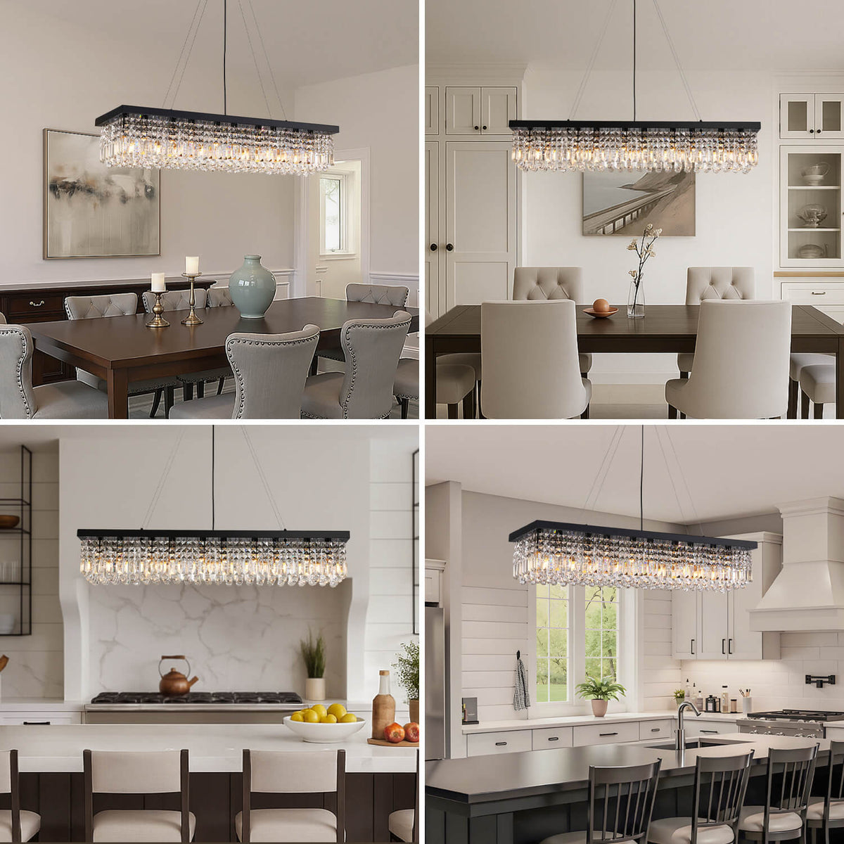 Lustre Rectangulaire Cristal Salle à Manger en situation