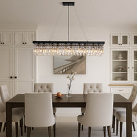 Lustre Rectangulaire Cristal Salle à Manger allumé ambiance