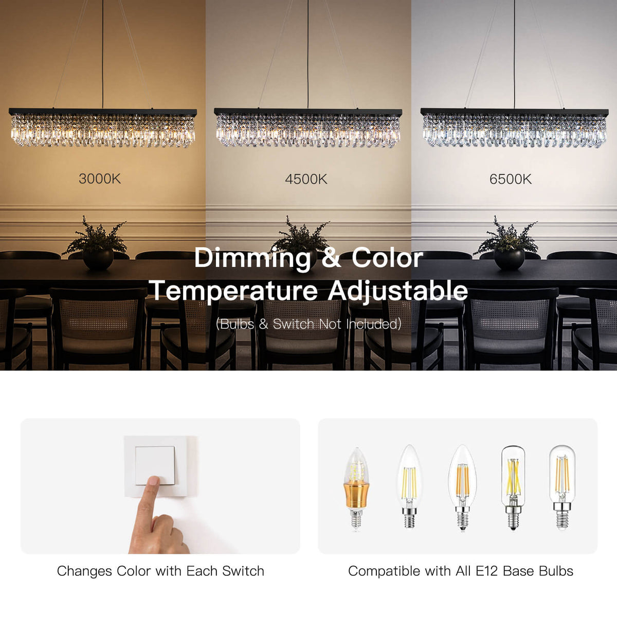 Lustre Rectangulaire Cristal Salle à Manger suspendu