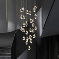 Lustre Cristal Gouttes Dorées pour Escalier et Entrée