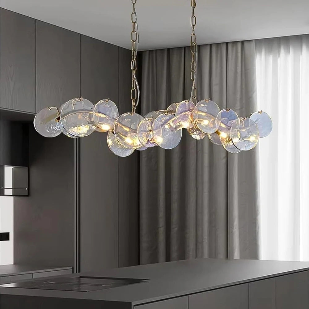Lustre Verre Ondulé Doré pour Salle à Manger