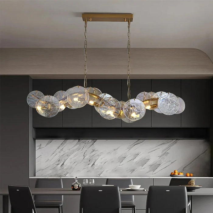 Lustre Verre Ondulé Doré pour Salle à Manger