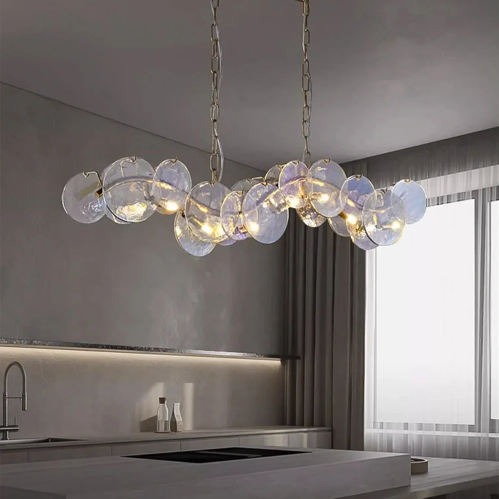 Lustre Verre Ondulé Doré pour Salle à Manger