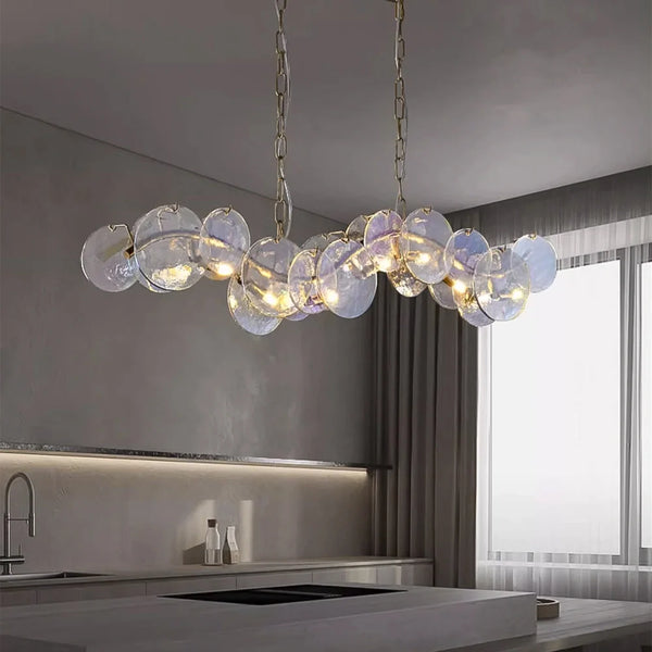 Lustre Verre Ondulé Doré pour Salle à Manger