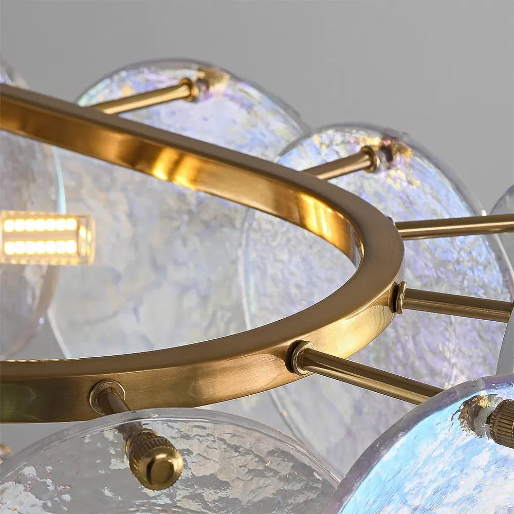 Lustre Verre Ondulé Doré pour Salle à Manger
