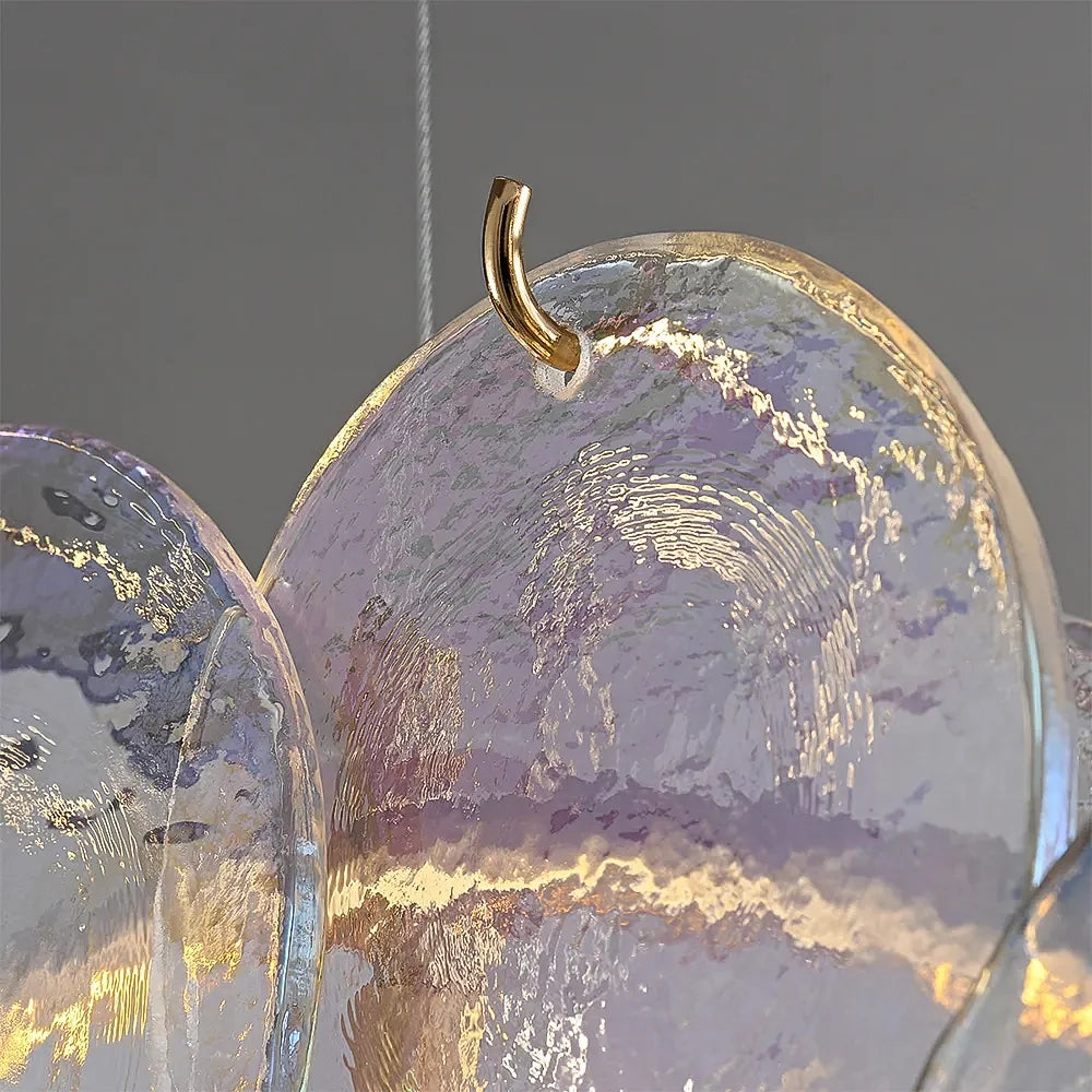 Lustre Verre Ondulé Doré pour Salle à Manger