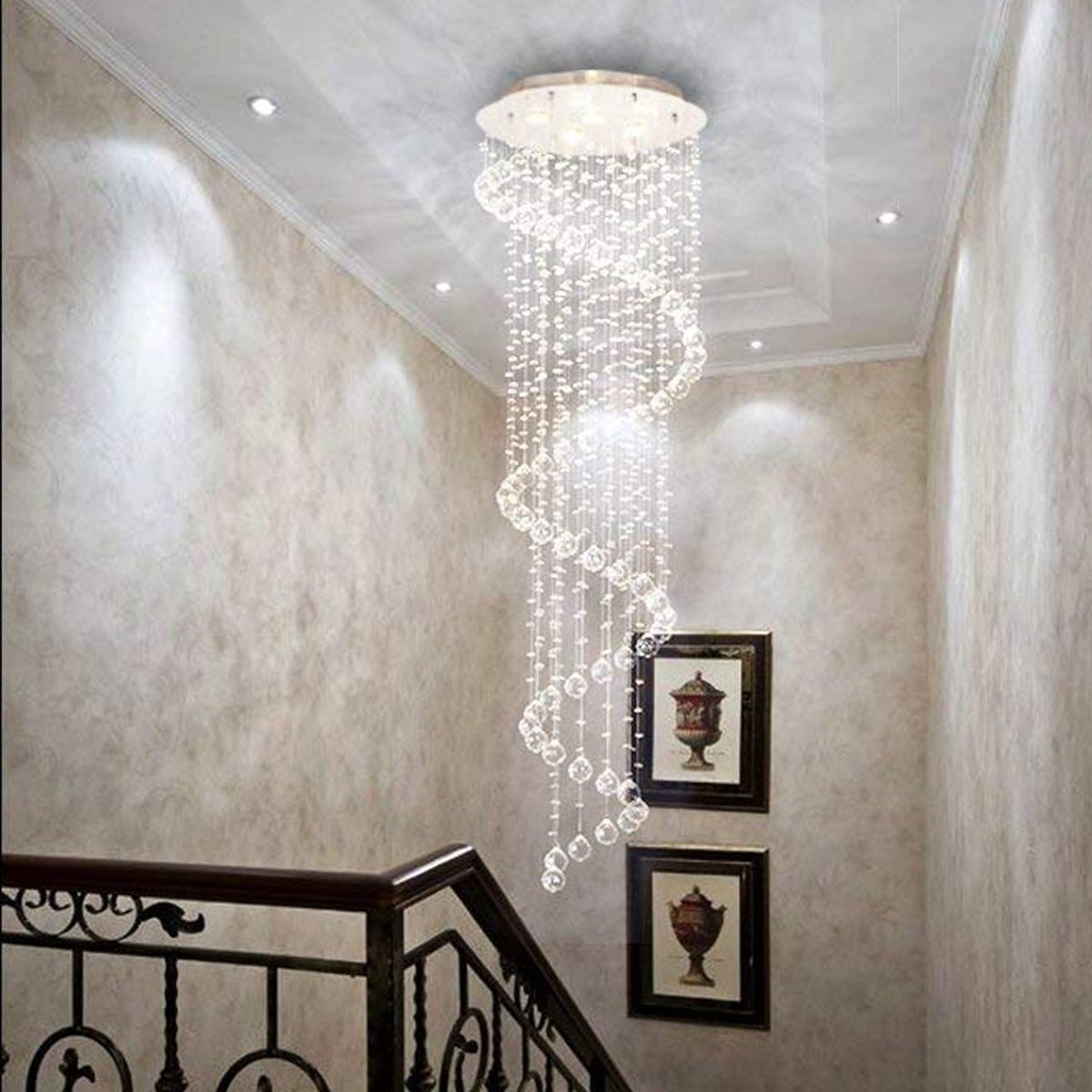 Lustre Spirale Cristal Escalier pour Salle à Manger