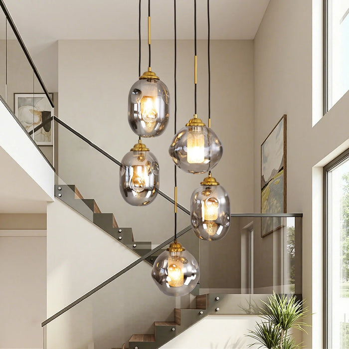 Lustre Verre Effet Lave Multi Lumières pour Escalier et Entrée
