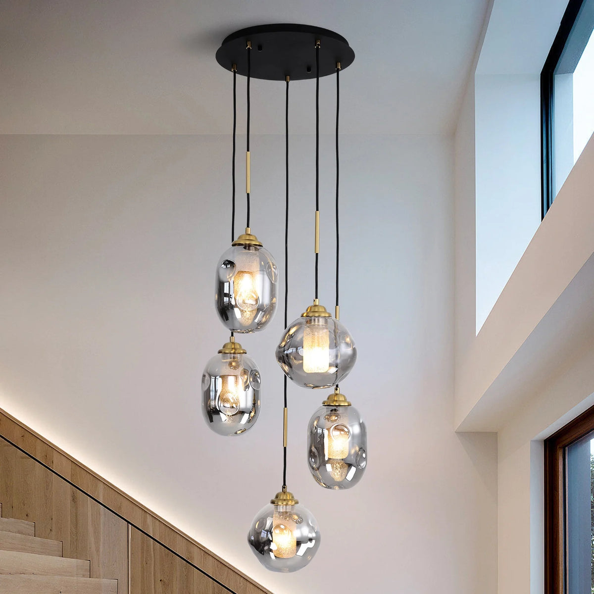 Lustre Verre Effet Lave Multi Lumières pour Escalier et Entrée