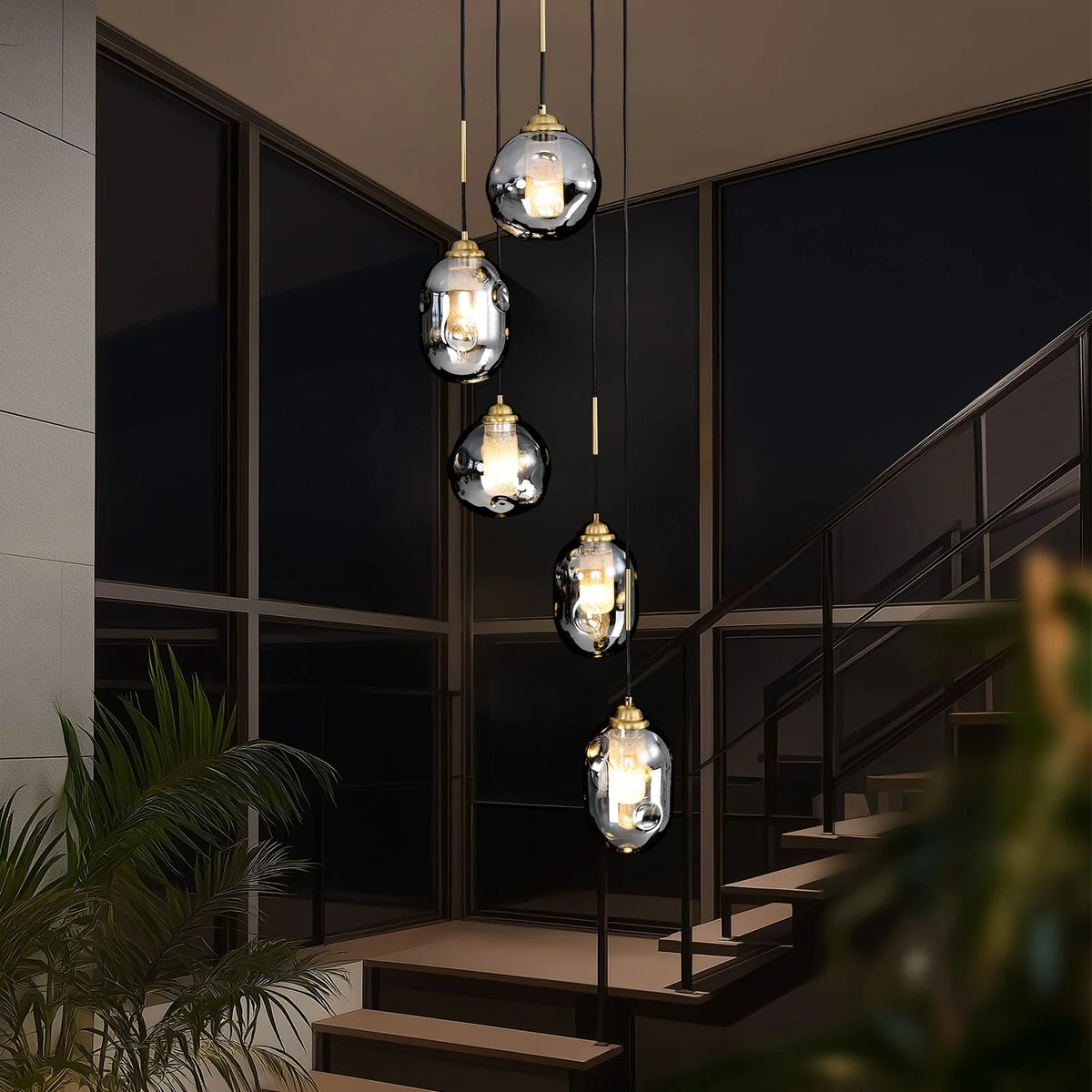 Lustre Verre Effet Lave Multi Lumières pour Escalier et Entrée