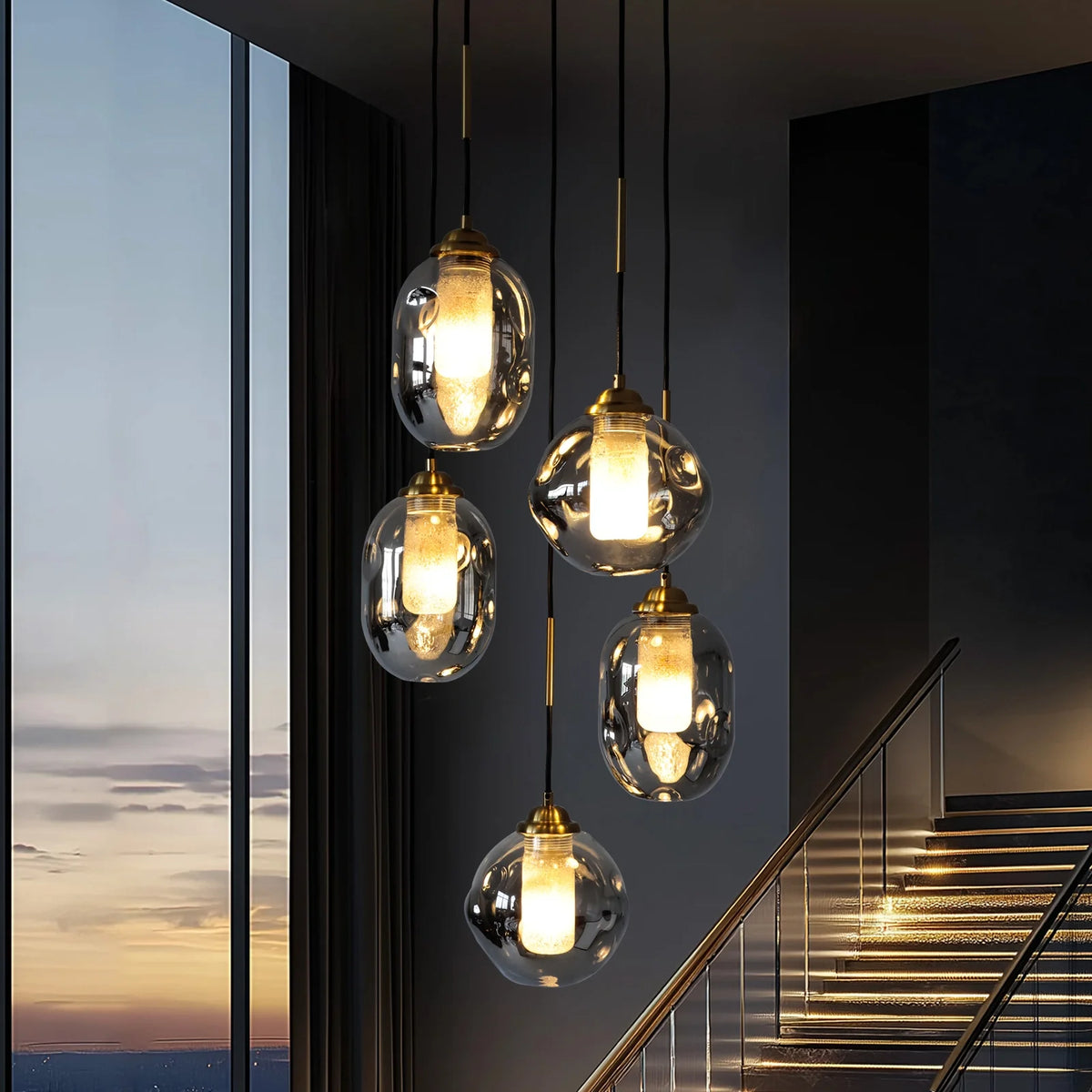 Lustre Verre Effet Lave Multi Lumières pour Escalier et Entrée