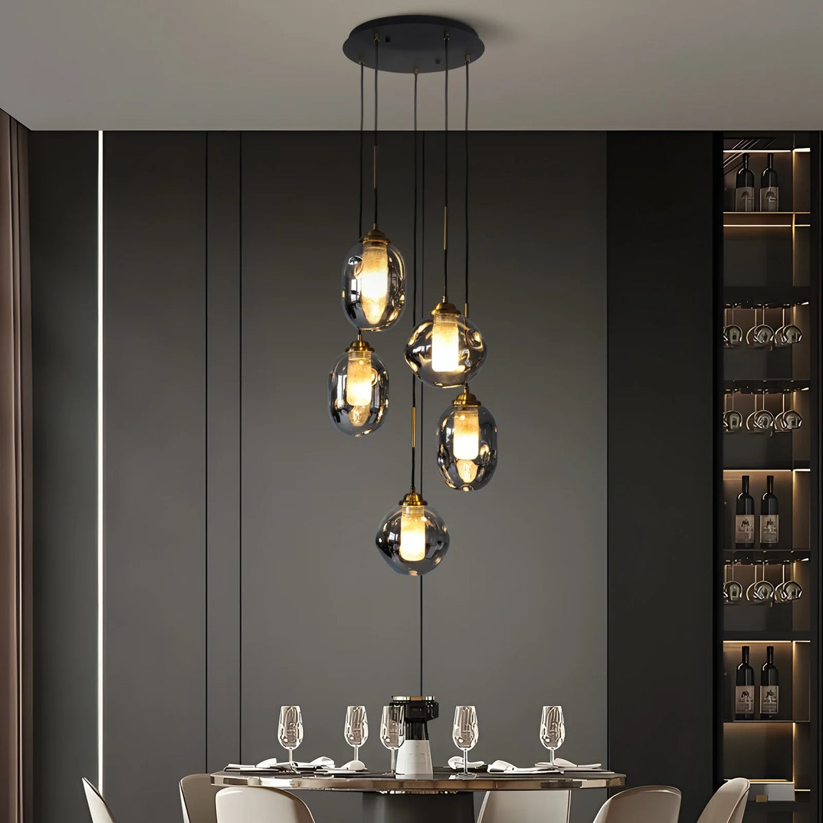 Lustre Verre Effet Lave Multi Lumières pour Escalier et Entrée