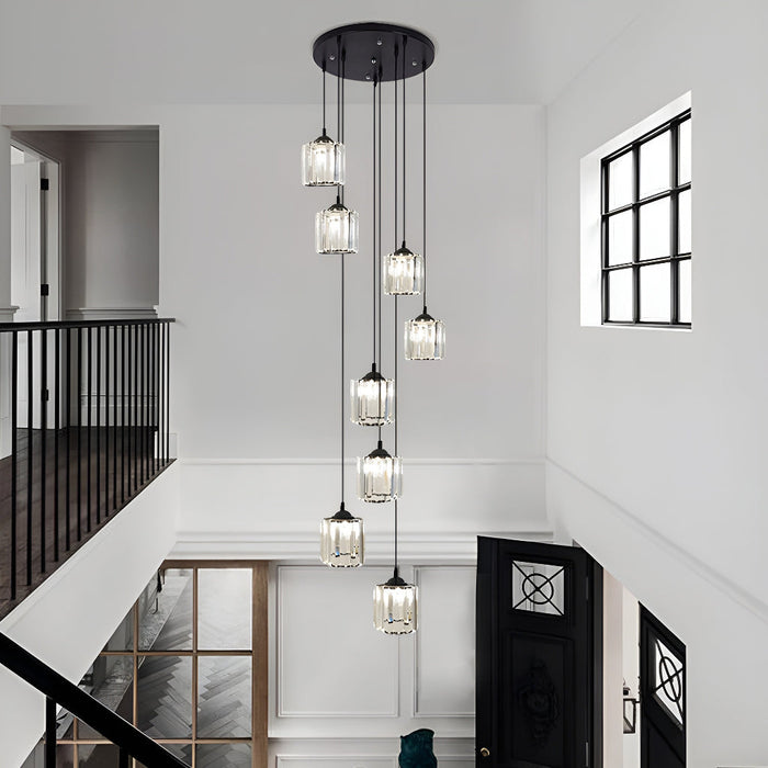 Lustre Spirale 8 Bras Cristal Noir pour Salon