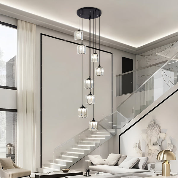 Lustre Spirale 8 Bras Cristal Noir pour Salon
