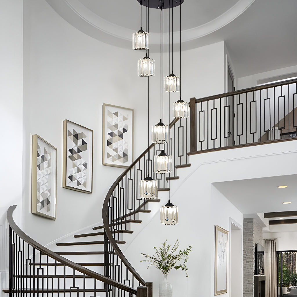 Lustre Spirale 8 Bras Cristal Noir pour Salon