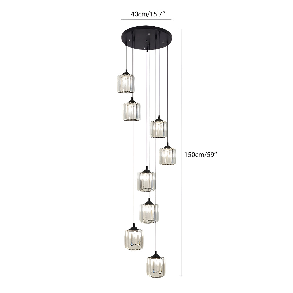 Lustre Spirale 8 Bras Cristal Noir pour Salon