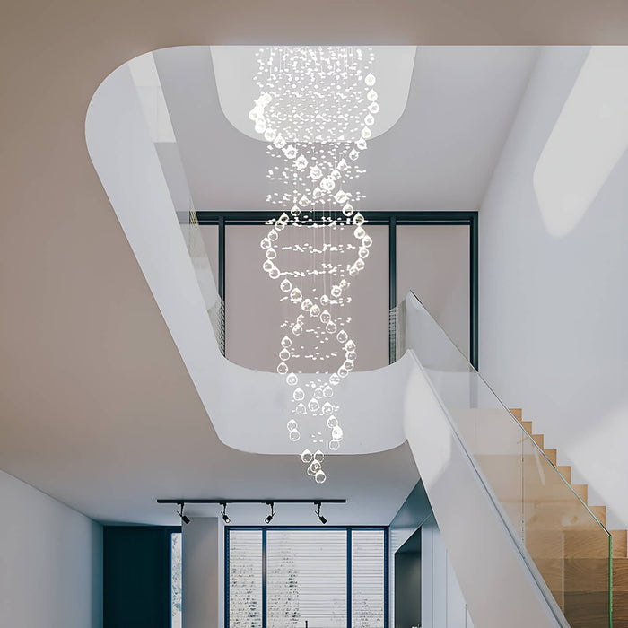 Lustre Double Spirale Cristal K9 Chrome pour Escalier et Entrée