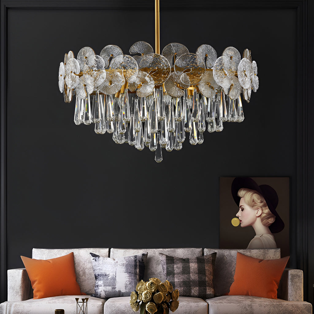 Lustre Verre Doré Boules Salon