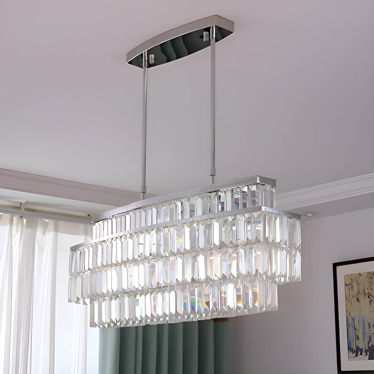Lustre Rectangulaire Cristal Salle à Manger Étagé design