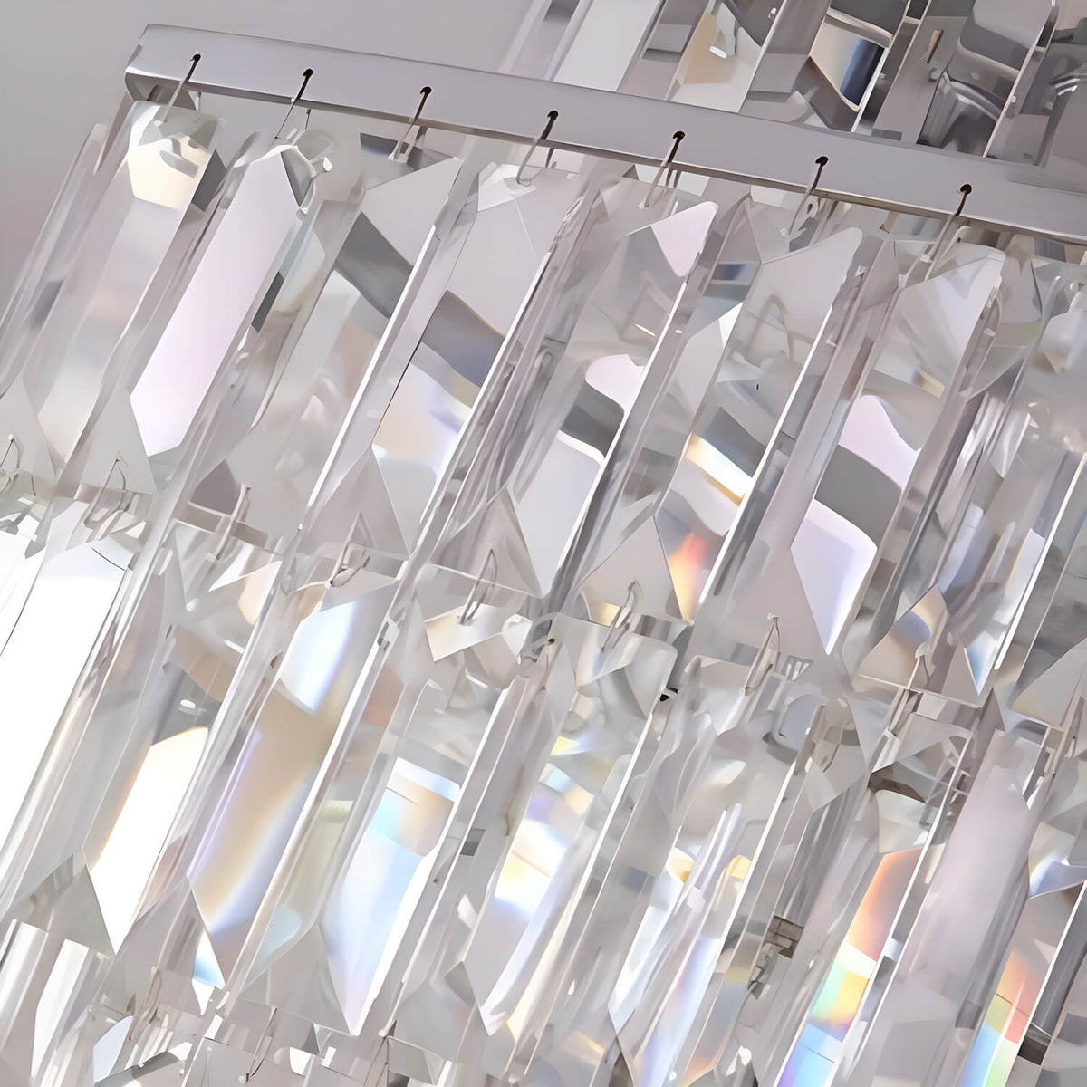 Lustre Rectangulaire Cristal Salle à Manger Étagé gros plan