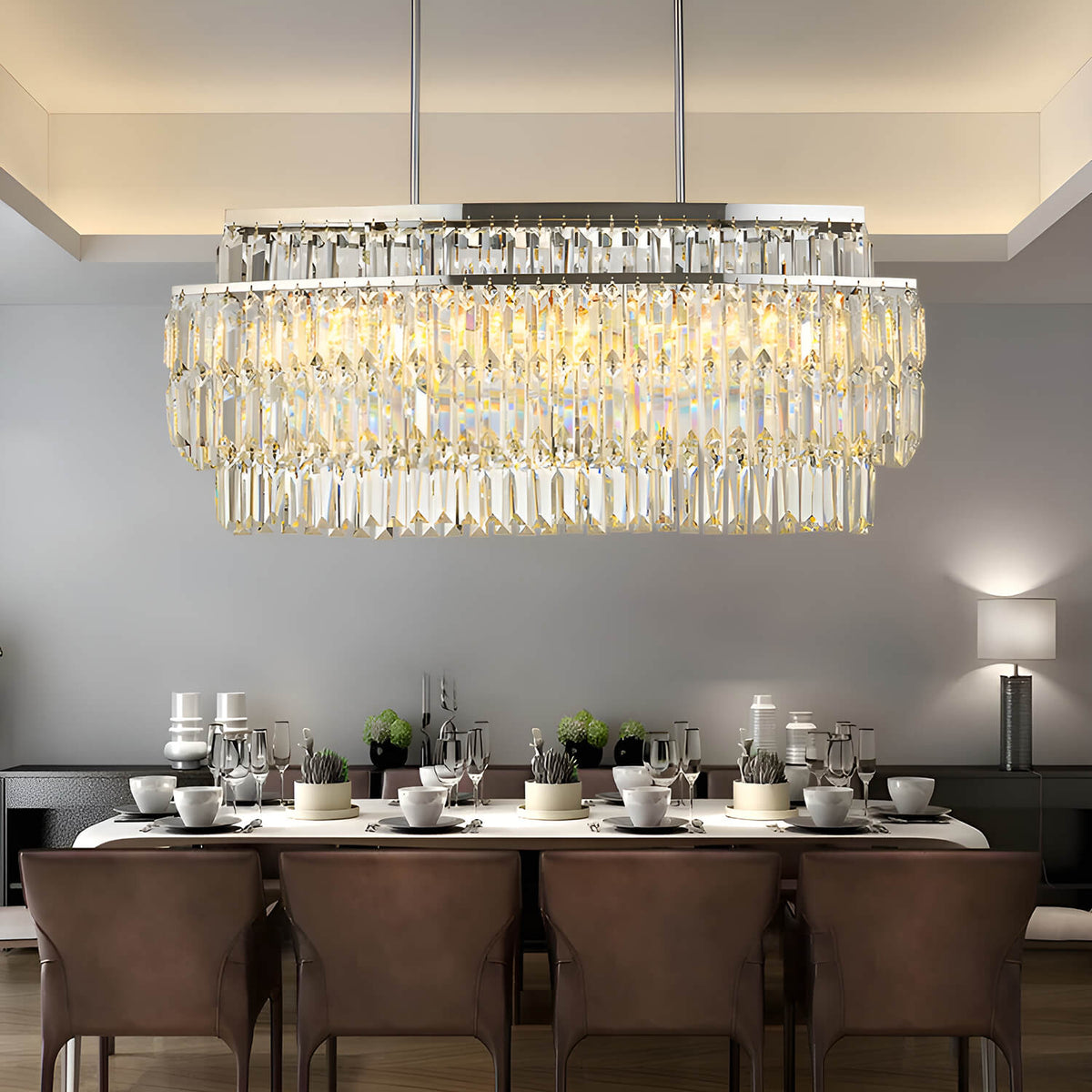 Lustre Rectangulaire Cristal Salle à Manger Étagé salle à manger