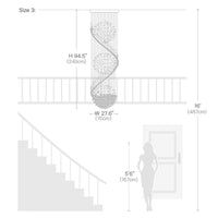 Lustre Spirale Cristal Triple Sphère pour Escalier et Entrée