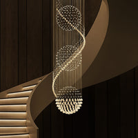 Lustre Spirale Cristal Triple Sphère pour Escalier et Entrée