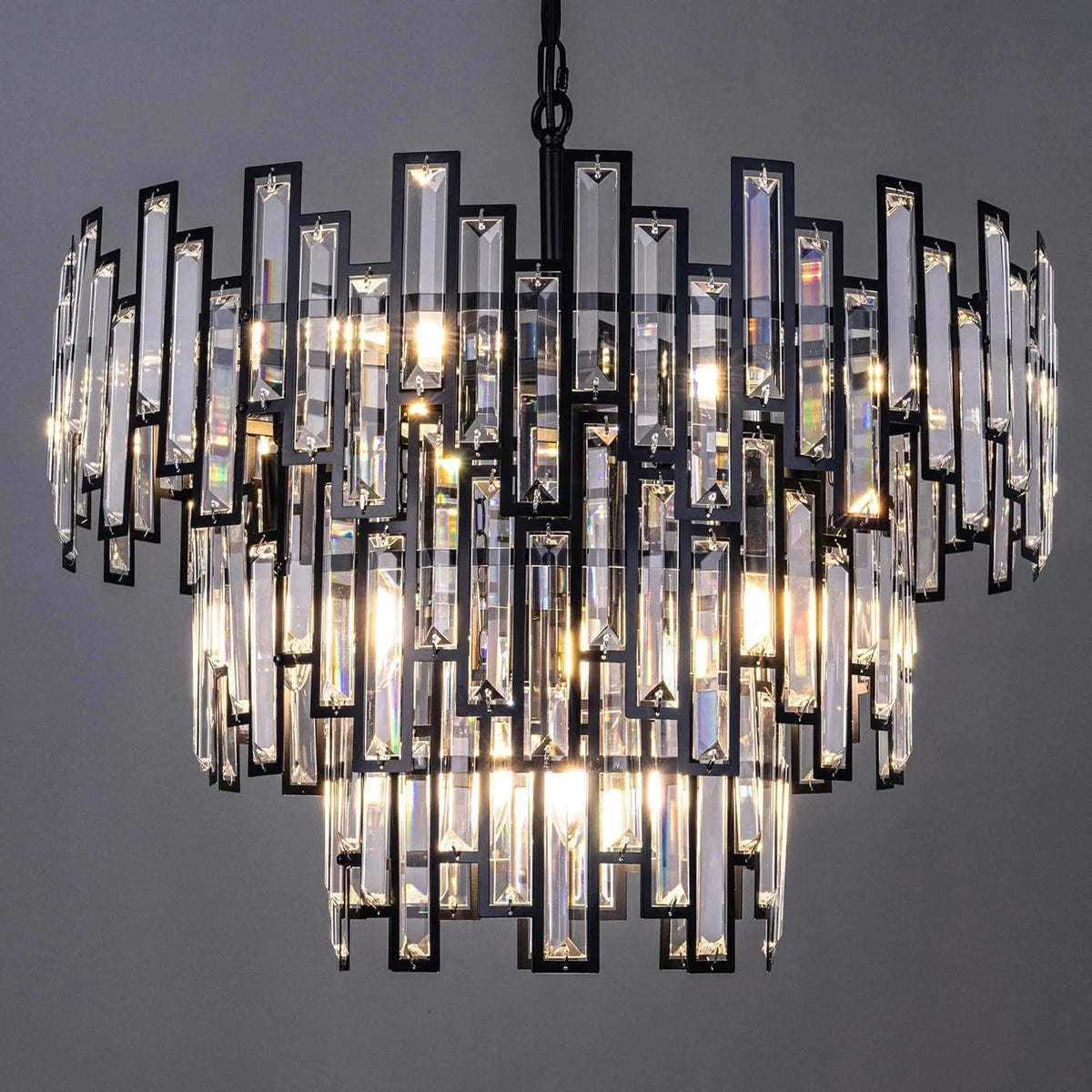 Lustre Cristal Noir K9 Rond pour Salle à Manger