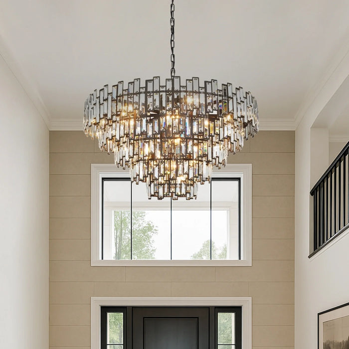 Lustre Cristal Noir K9 Rond pour Salle à Manger