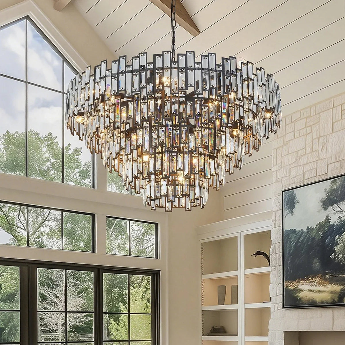 Lustre Cristal Noir K9 Rond pour Salle à Manger