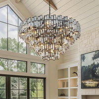 Lustre Cristal Noir K9 Rond pour Salle à Manger