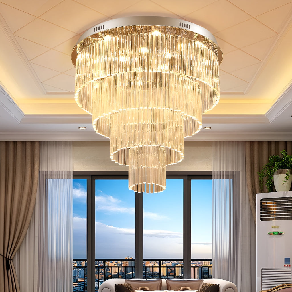 Lustre Rond Cristal Salon Argenté