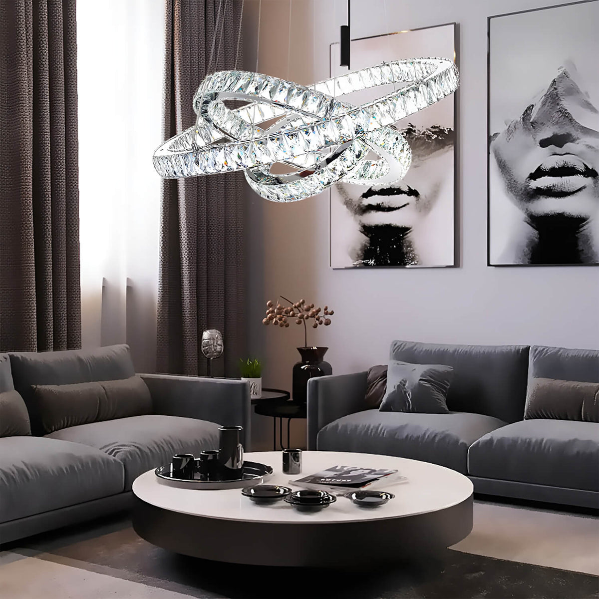 Lustre Anneau Cristal Argenté vue d'ensemble