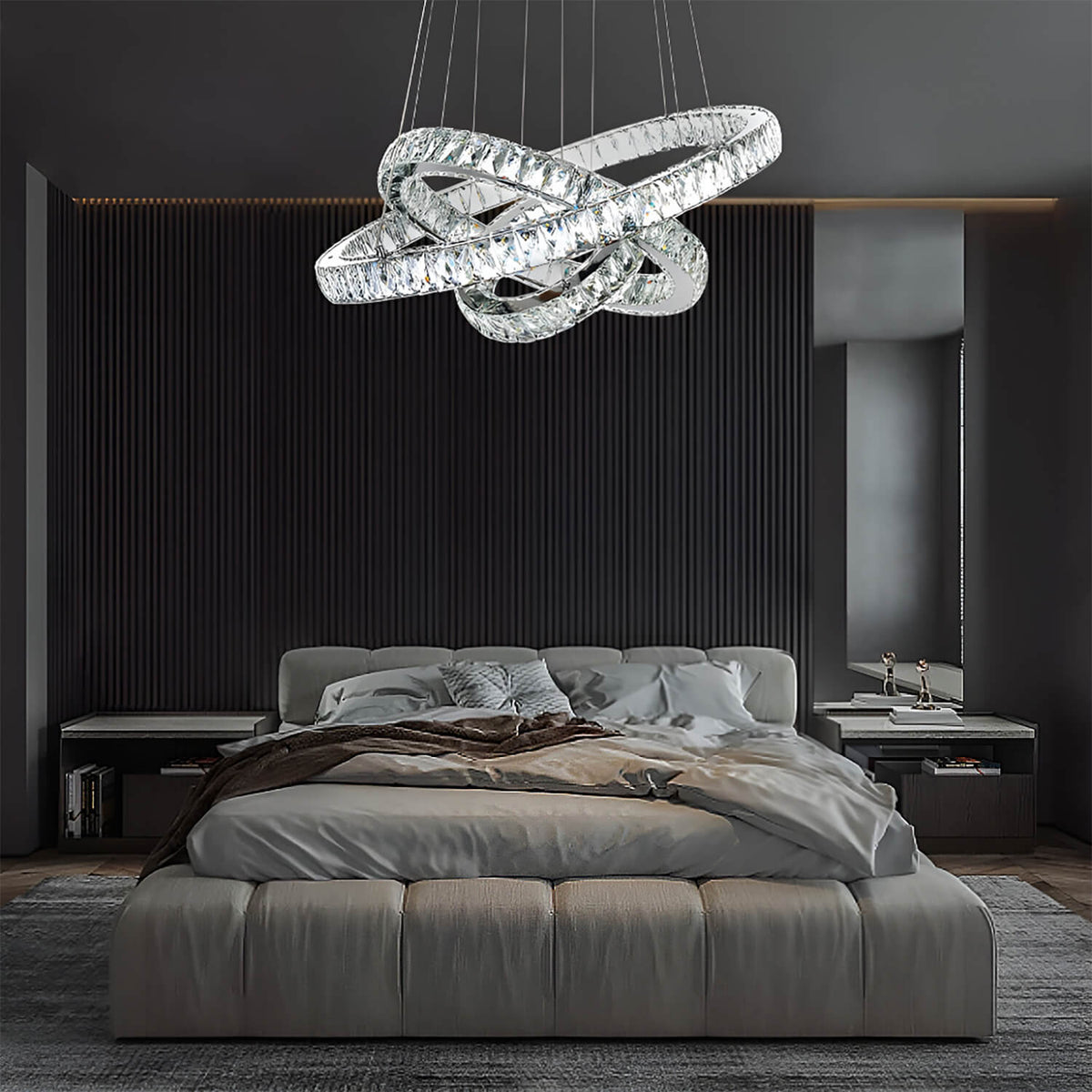 Lustre Anneau Cristal Argenté en situation