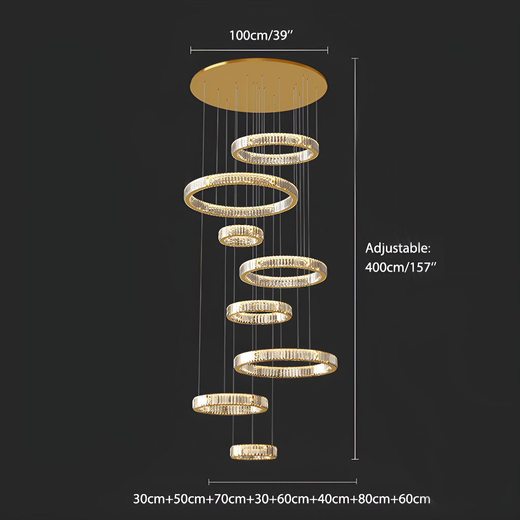 Lustre Cristal Doré 8 Niveaux pour Salon