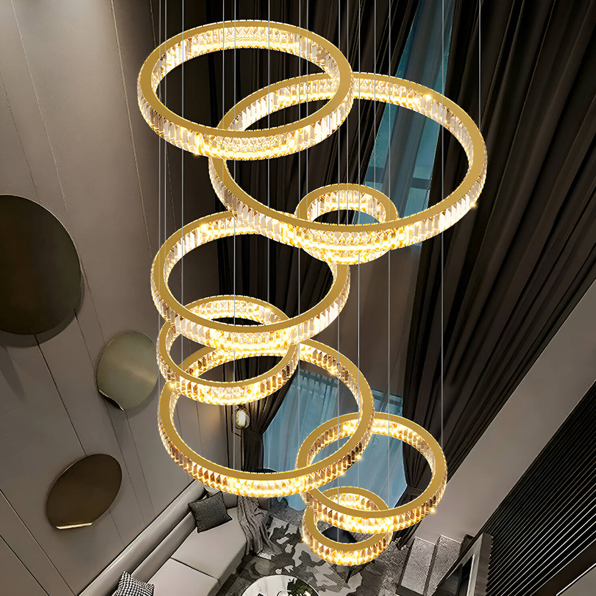 Lustre Cristal Doré 8 Niveaux pour Salon