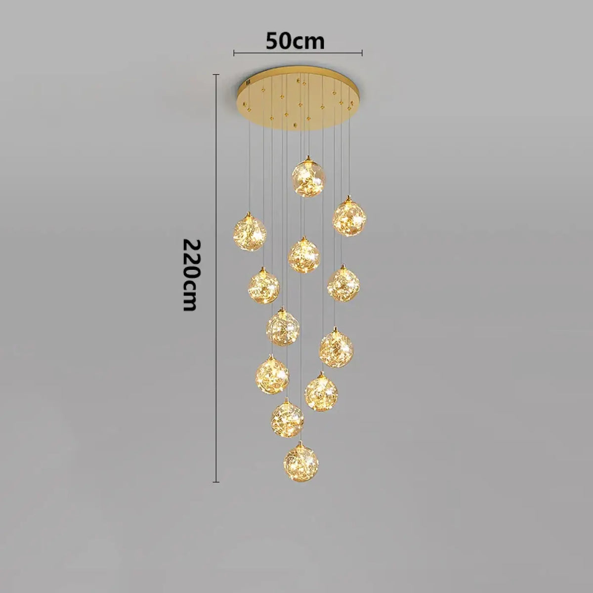 Suspension Cascade LED Dorée pour Escalier