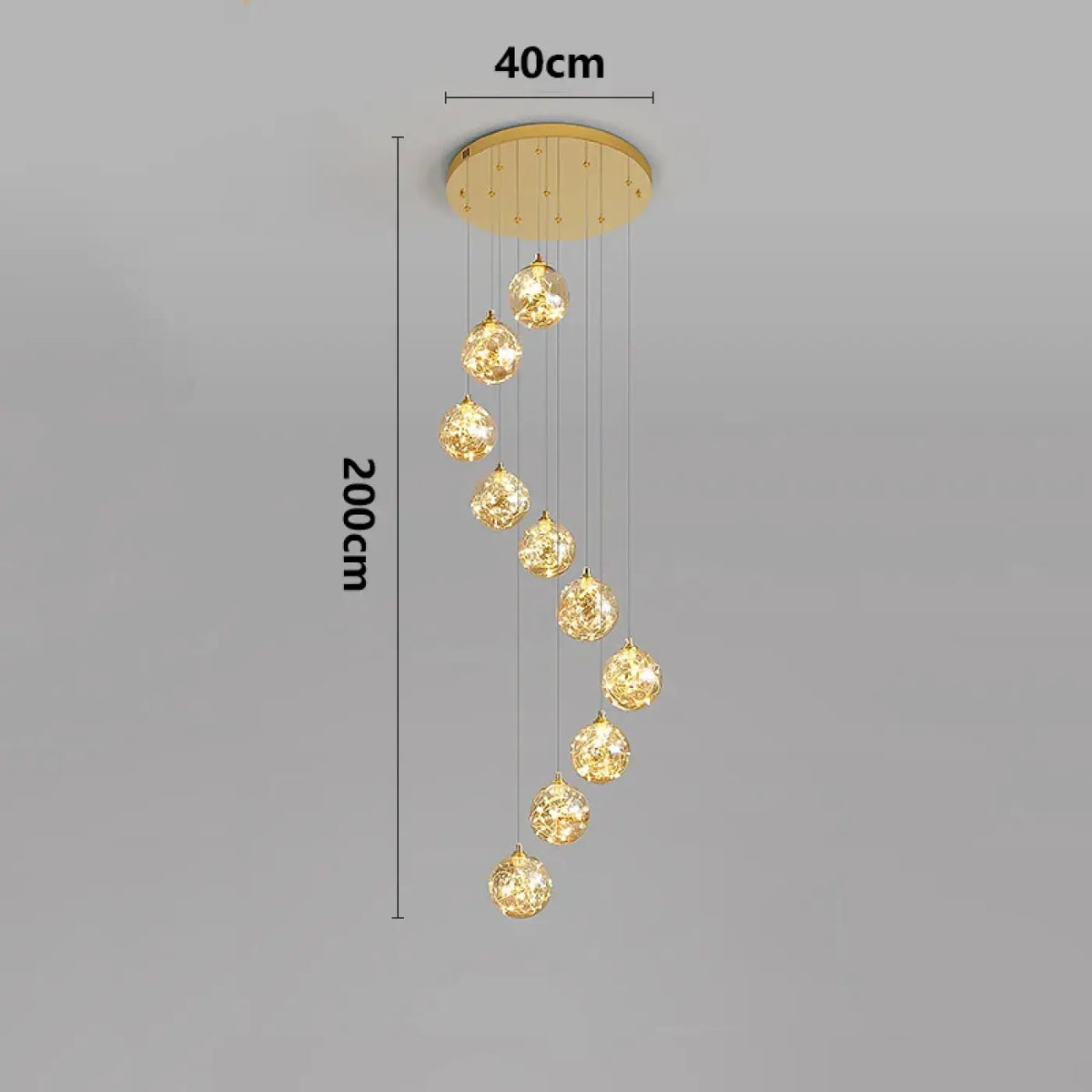 Suspension Cascade LED Dorée pour Escalier