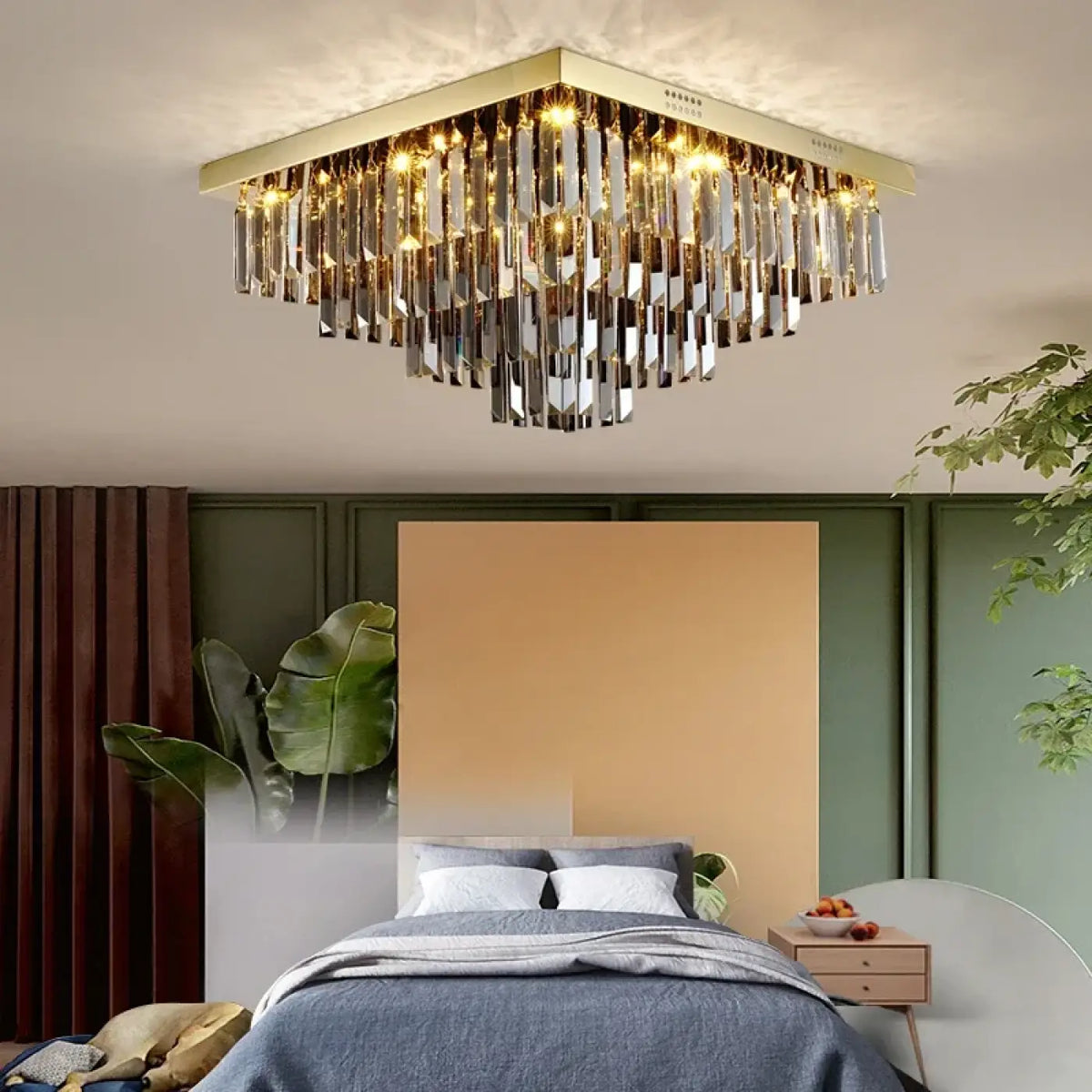 Plafonnier Carré Cristal Doré