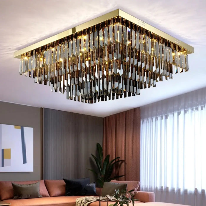 Plafonnier Carré Cristal Doré