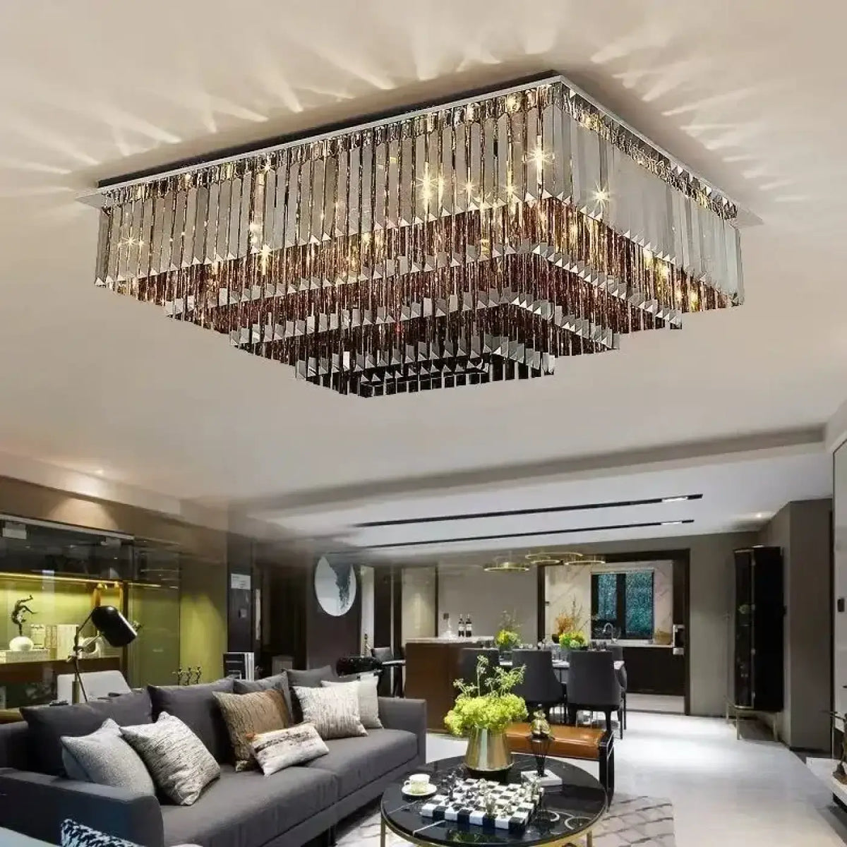 Plafonnier Carré Cristal Doré