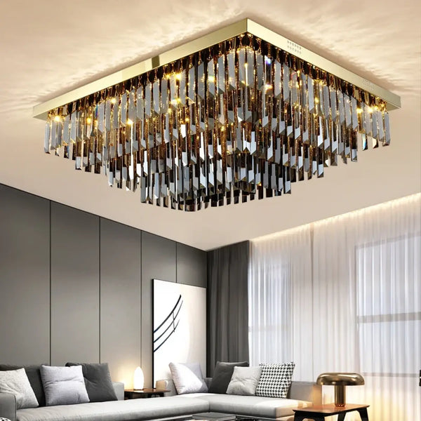 Plafonnier Carré Cristal Doré